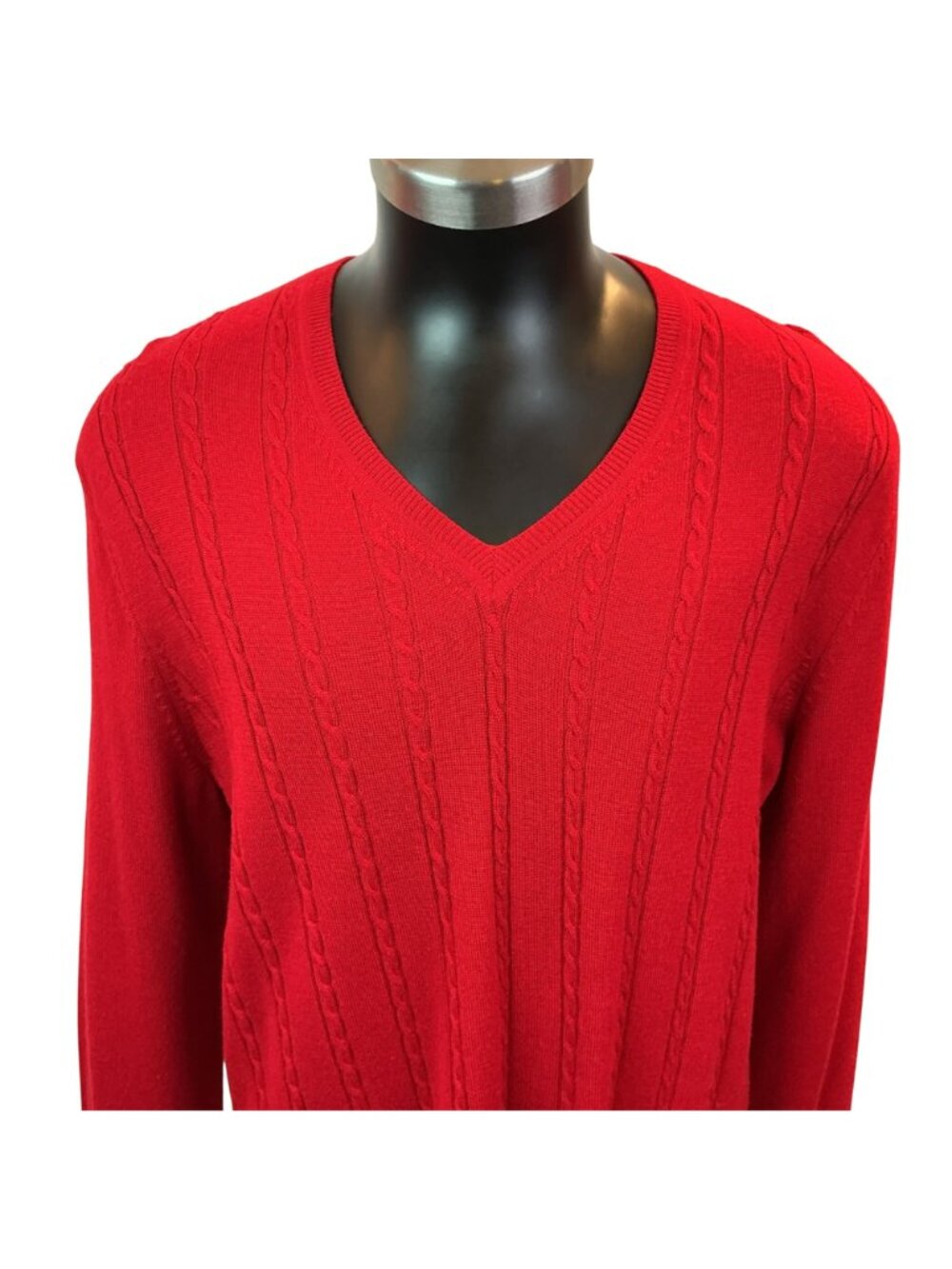 Banana Republic Red V-Neck Sweater Extra Fine Merino Wool Cable Knit Large - Picture 7 of 10